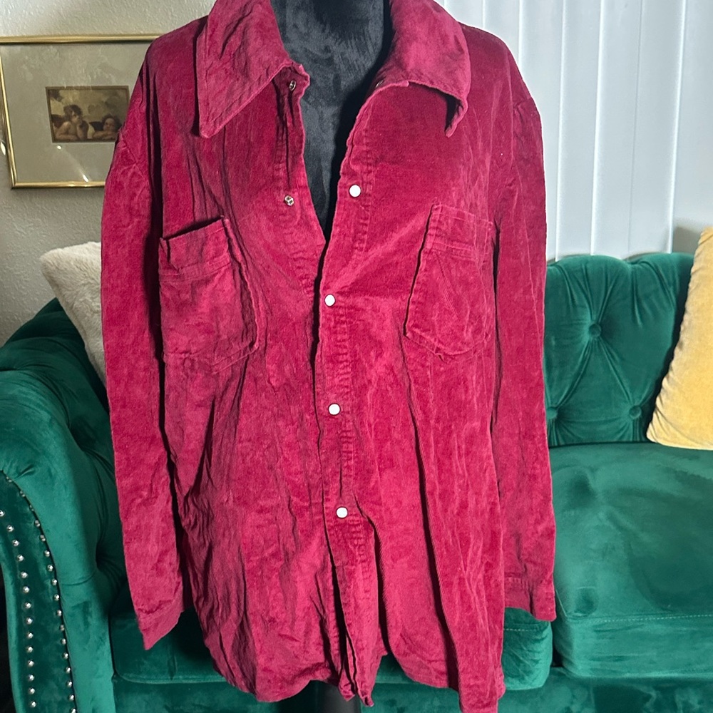 Women's Burgundy Corduroy Utility Jacket